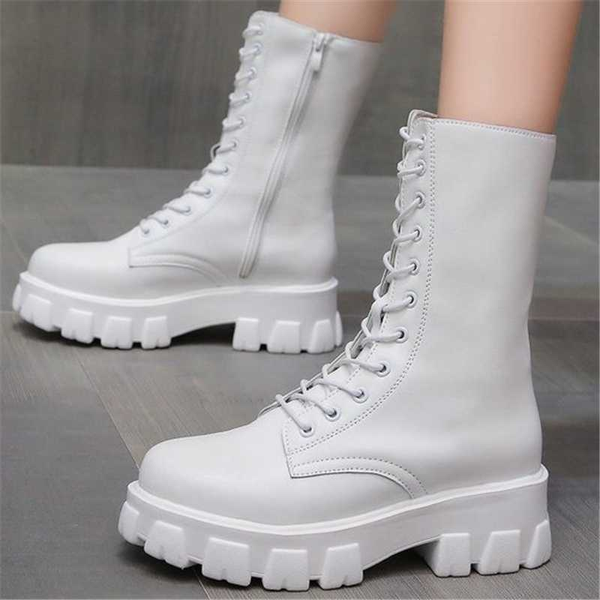 

2020 autumn winter women boots fashion mid-calf boots mid heel heels thick bottom women warm lace up size 35-40, Black