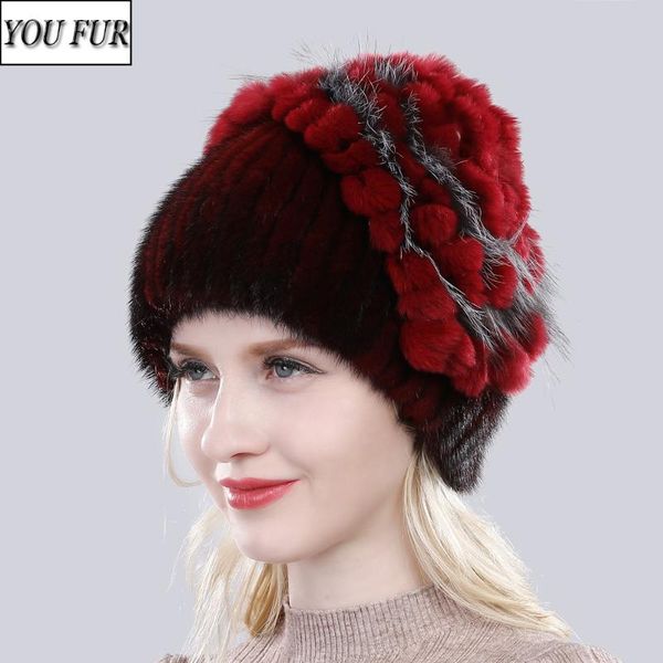 

2020 new winter women knitted real hat 100% natural quality hat lady warm cap rex fur caps, Blue;gray