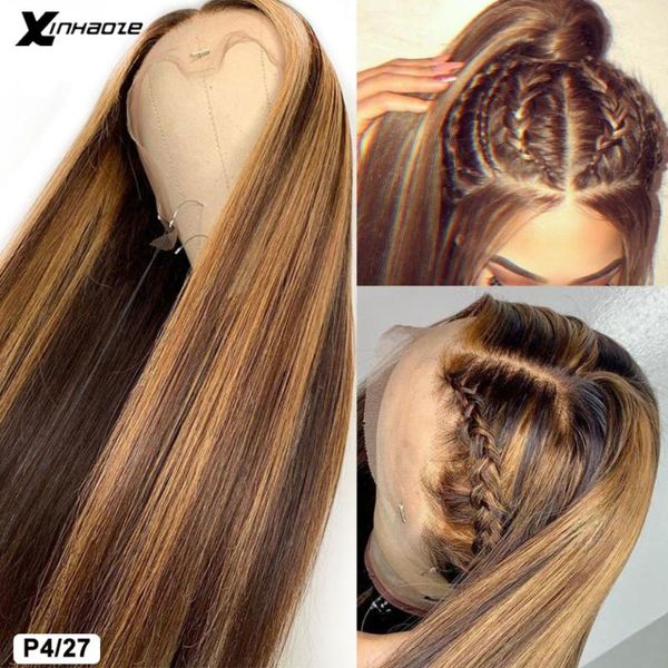 

lace wigs 13x6 highlight front human hair wig honey blonde brown pre plucked brazilian remy silk base 5*5'' pu for women, Black;brown