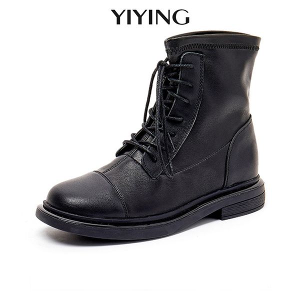 

boots 2021 cowhide ankle women's british style lace-up shoes spring autumn genuine leather single knight thin, Black