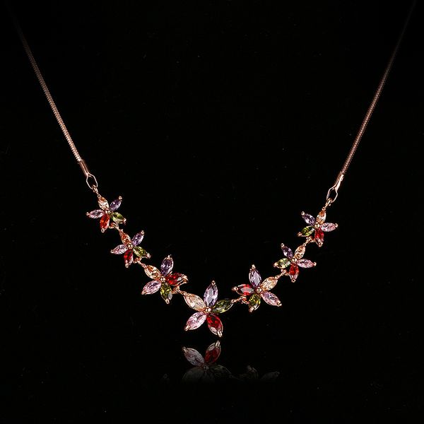 

emmaya fashion women colorful flower zircon necklace rose/white gold color necklaces for women anniversary jewelry wholesale, Silver