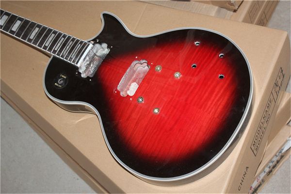 

factory electric red semi-finished guitar kits,diy guitar,mahogany body and neck,flame maple veneer,can be changed