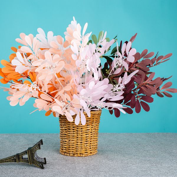 

artificial 7 branch green jujube leaves plastic fake plants green leaf home soft dress wedding garden plants table decor