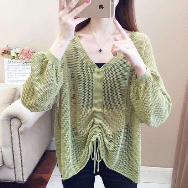 

women's sweaters summer loose ice silk knitted sweater hollow clothing thin bottoming blouse air conditioning shirt top, White;black
