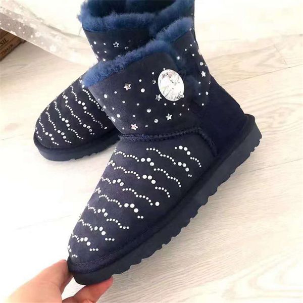 

blingbling обувь женщины 2020 из натуральной шерсти real wool boots ботинки снежка женщин неподдельной овчины botas mujer, Black