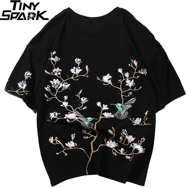

Hip Hop T Shirt Men 2020 Streetwear Harajuku Tshirt Embroidery Floral Magpie Summer Short Sleeve T-Shirt Cotton Japanese Style T200611