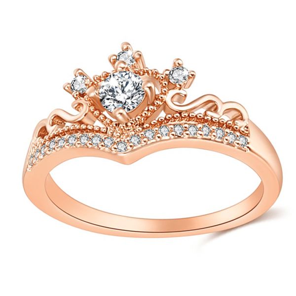 

wedding rings fashion modern rose gold cubic zirconia crown for women never fade queen charm ring princess jewelry, Slivery;golden