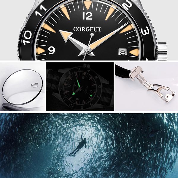 

watch men Military Bond 007 mechanical automatic james Sea Gull SEA MASTER leather 41mm ceramic bezel luxury design wrist clock