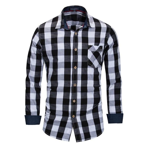 

men's casual shirts spring autumn plaid shirt cotton striped long sleeve fashion male social business dress camisa masculina, White;black