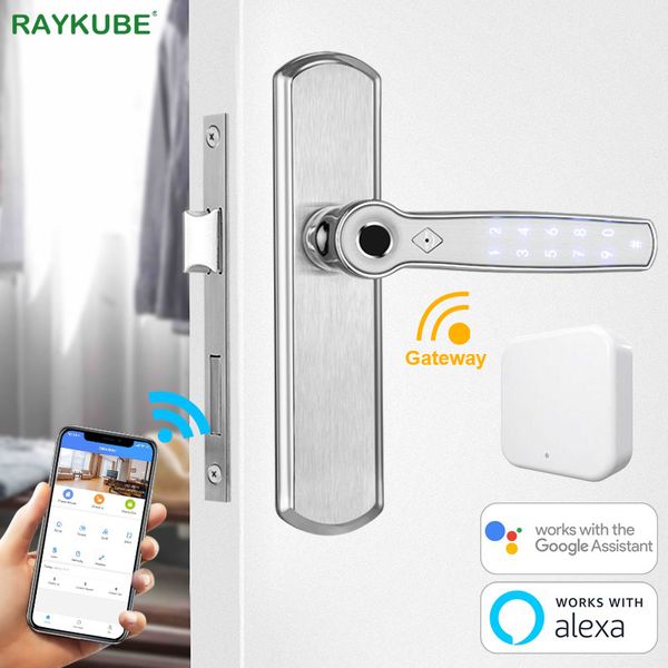

raykube alexa / google assistant ai voice command smart door lock bluetooth wifi control remotely lock phone app ja22