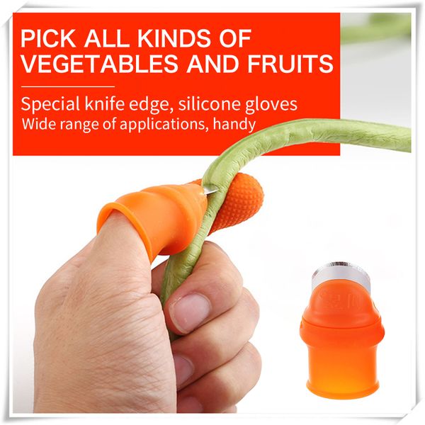 

s/l silicone finger protectors fingerstall with blade for vegetable fruits plant harvest thumb knife guard garden kitchen gloves