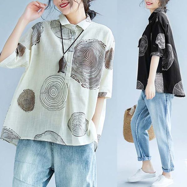 

women's summer blouse 2020 zanzea vintage printed shirts casual half sleeve blusas female lapel button down plus size tunic, White