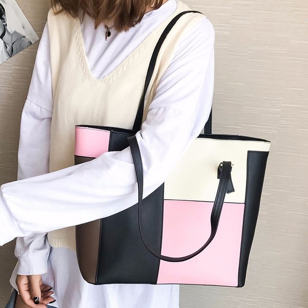 

women pu leather bag women's designer handbag fashion new contrast lady tote shoulder messenger bag crossbody