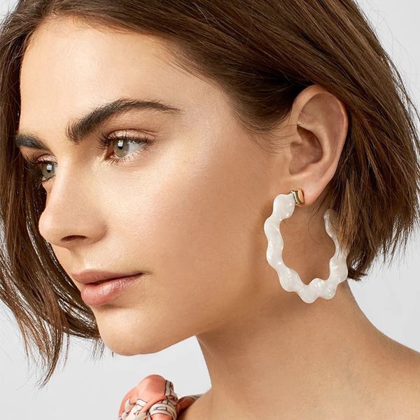 

european and american jewelry acetate plate alloy lace white earrings simple and versatile fashion jewelry, Golden;silver