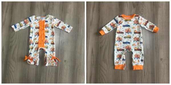 

girlymax thanksgiving fall/winter jump suit baby girls boys truck pumpkin boutique clothes infant cotton tutu romper toddler, Blue