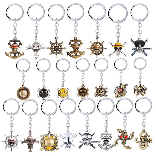 

keychains anime one piece skull keychain car charm key chain luffy zoro sanji nami metal pendant ring holder llaveros gift for fans, Silver