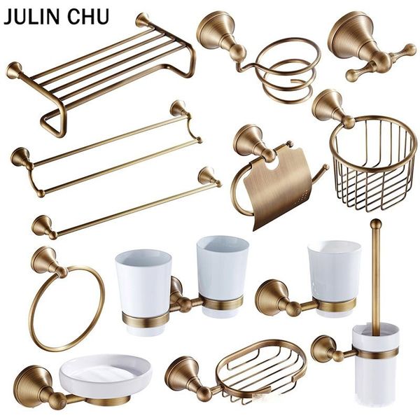 

bronze bathroom accessories hardware set antique hair dryer rack coat towel shelf rail bar shower soap dish holder toilet brush t200518