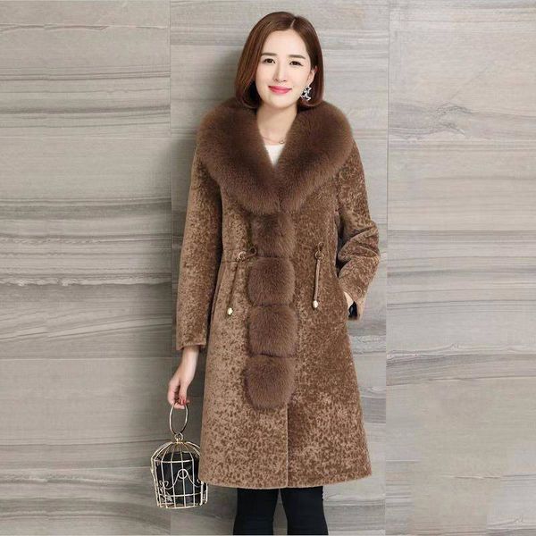 

women's fur & faux 2021 autumn winter fashion female wool blends coat soft thick warm sheep shearing jacket women outerwear z03, Black