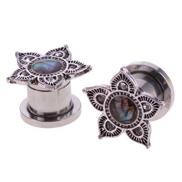 

1 pair stainless steel ear skin flesh tunnels plugs gauges earskin earrings, Slivery;golden