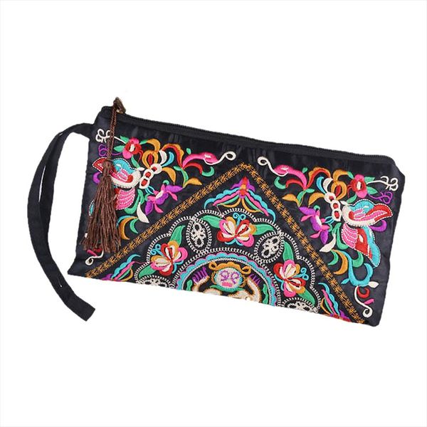 

new women wallet embroider purse clutch mobile phone bag coin bag butterfly flower drop shipping high quality, Red;black