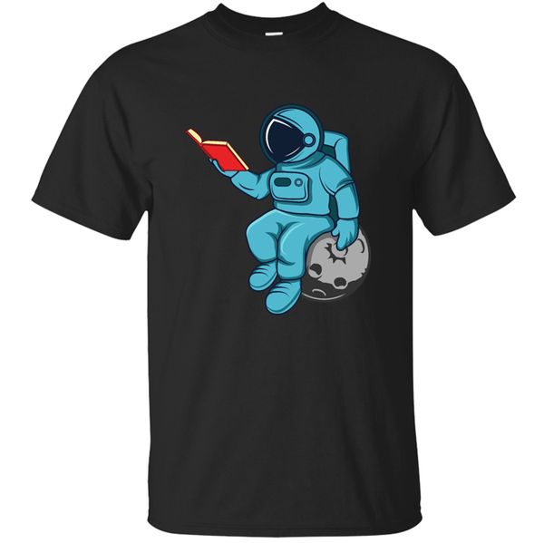 

knitted funny astronaut read book in space gift science t shirt men women 2020 pictures men t shirt harajuku