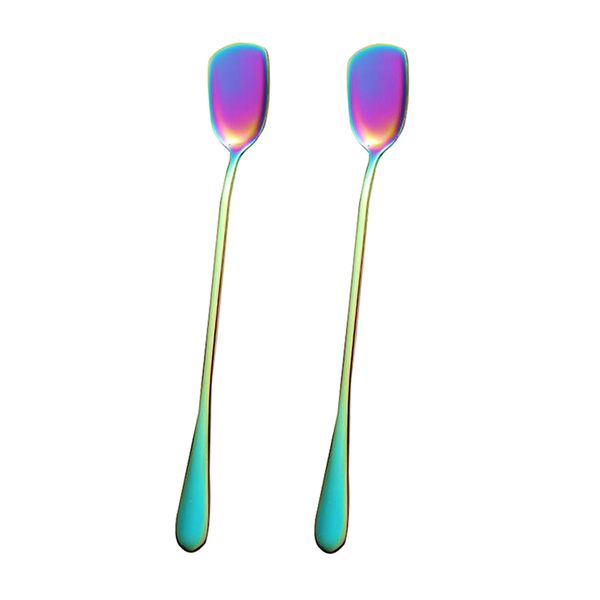 

2pcs long handle stainless steel scoop coffee dessert spoon ladle colorful