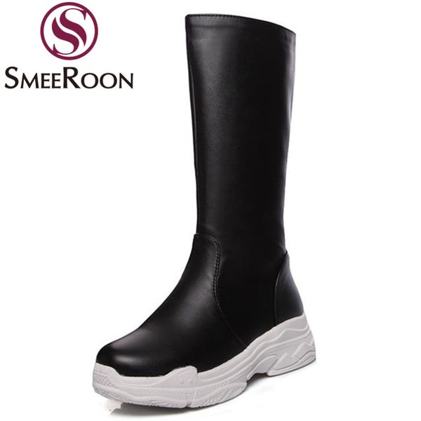 

smeeroon новый приход моды сапоги простой круглый носок твердые зимние сапоги удобные сохранить теплые колено высокие женская обувь 2020, Black