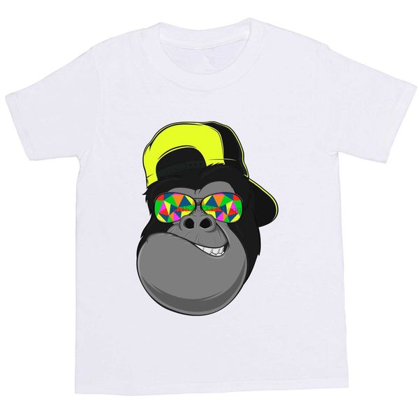

cap wearing funky sunglasses cool gorilla grinning kids t-shirt 100% cotton fashion t shirts
