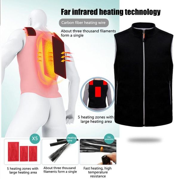 

men electric heated vest adjustable temperature heating jacket winter keep warm waistcoat graphene carbon fiber heating vest, Gray;blue