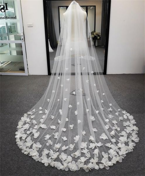 

pretty one layer cathedral wedding veil with lace floral appliques vestido de noiva longo custom made bridal veil, Black