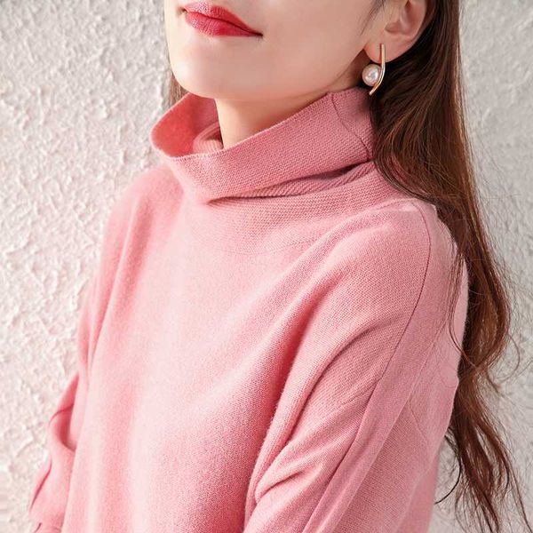 

women's sweaters lhzsyy 2021 autumn pile collar knitted sweater women high neck cashmere loose fit pure wool fashion bottoming shirt, White;black