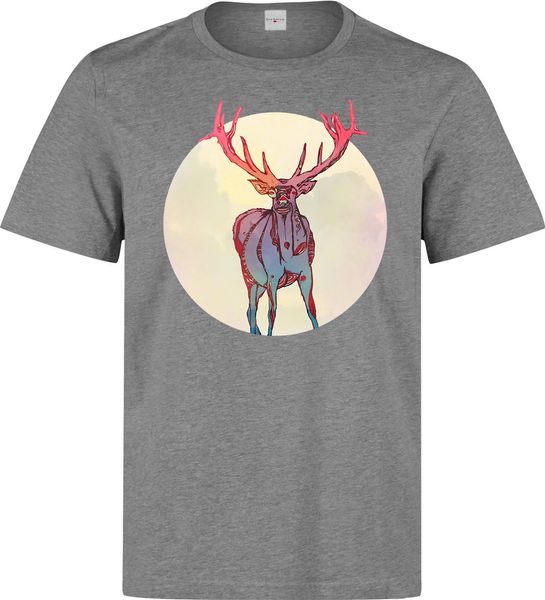 

2019 new summer men fashion wild deer elk stag hipster vintage art men's (woman's available) grey t shirt tee shirt