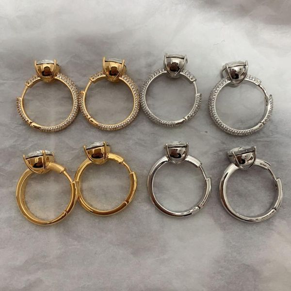

france paris zircon full rhinestone micro prong cute wedding gold hoop ring earrings stone simple fashionable earr, Golden;silver