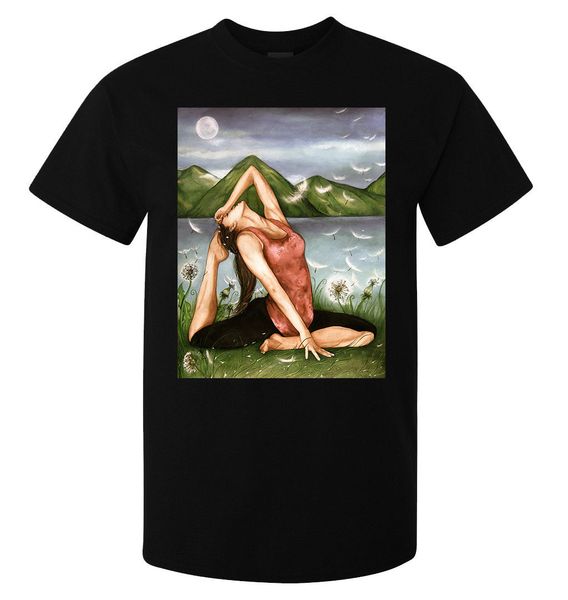 

yoga pose painted artwork girl in nature men's (woman's available) t shirt black cool casual pride t shirt men fashion