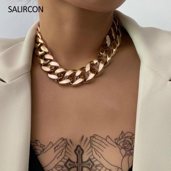 

salircon punk short choker chunky necklaces bohemia thick curb cuban clavicle chain necklace for women statement jewelry collar, Silver