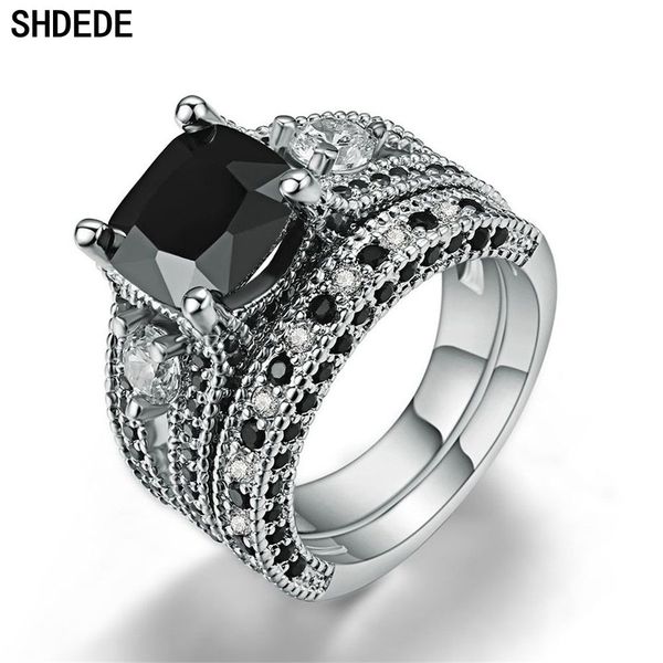 

wedding rings shdede black cubic zirconia finger for women female ladies sets classic bride party jewelry gifts -ly617, Slivery;golden