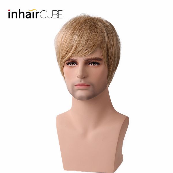 

handsome men short straight wig human hair for halloween party daily blonde, Black