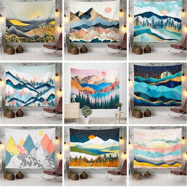 

nordic style wall hanging polyester bohemian tapestries sunset mountain scenery print blanket beach towels shawl home decor