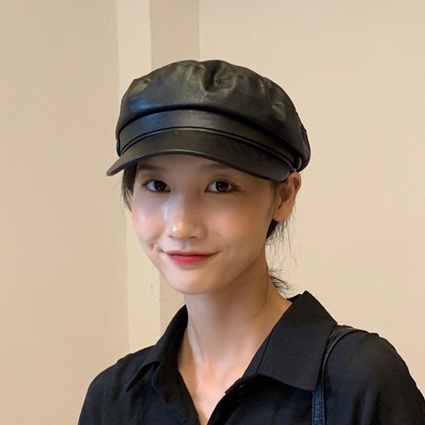 

hat female british octagonal hat autumn and winter wild retro navy beret, Blue;gray