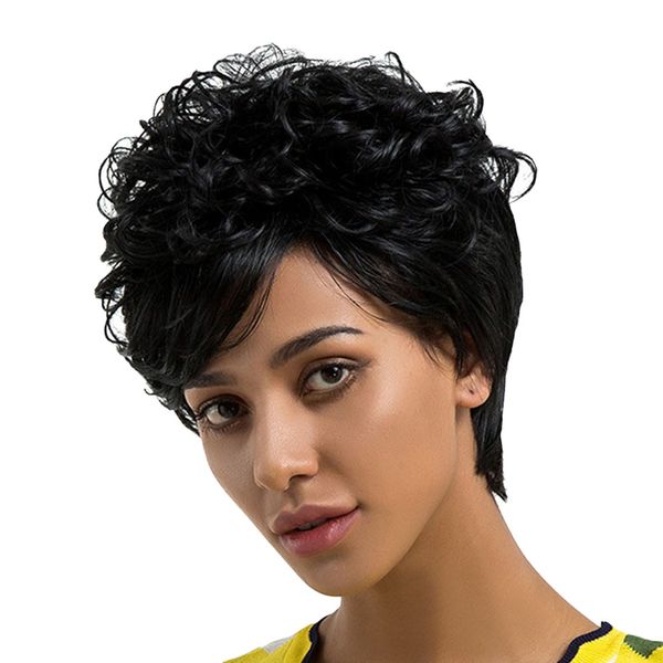 

natural looking synthetic women afro curly wig short finger wave curling wigs for black women cosplay black