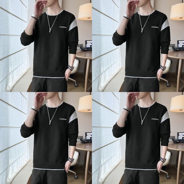 

round neck men's fashion brand ins autumn loose long t-shirt sweatersweater sweater sleeve trendy casual handsome all-match hat-men&#03, Black