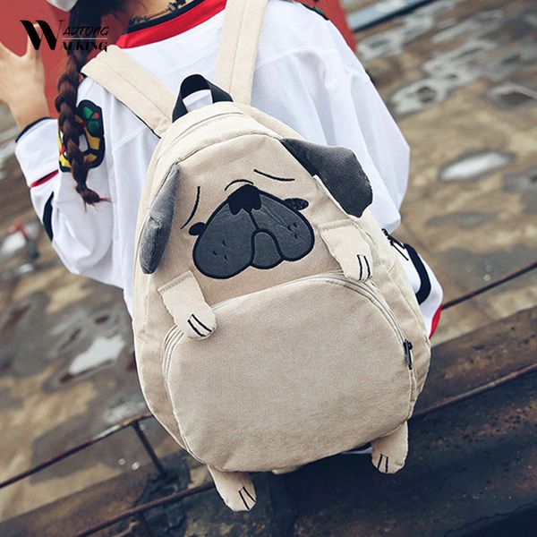

women cute animal backpack school bag corduroy backpack female vintage notebook for girls school preppy book bag