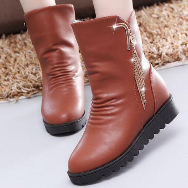

fashion metal decoration women snow boots winter new women shoes warm boots flat non-slip leisure mother kl550, Black