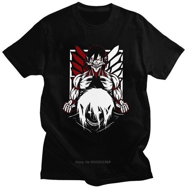 

cool attack on titan tshirt men cotton eren yeager t-shirt japan anime fan tee short sleeve printed manga t shirt harajuku