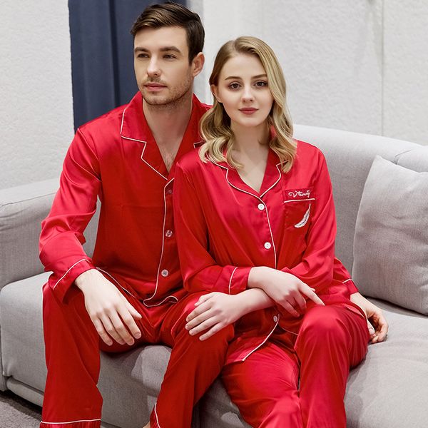 

embroidery 2pcs lovers sleepwear pajamas suit satin kimono gown casual pyjamas home clothes silky intimate lingerie bathrobe, Black;brown