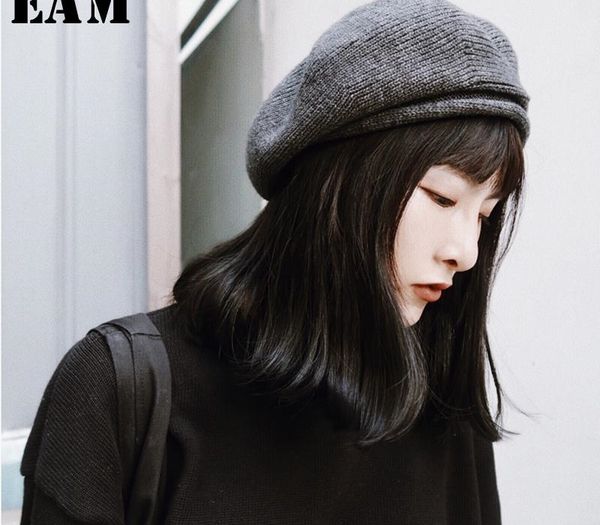 

eam] 2020 new spring summer solid color round dome temperament thick warm knitting hat women fashion tide all-match oa713 y200102, Blue;gray