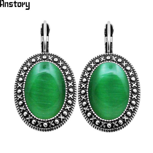 

4 colors oval opal earrings vintage pendant earrings for women antique silver plated stone fashion jewelry