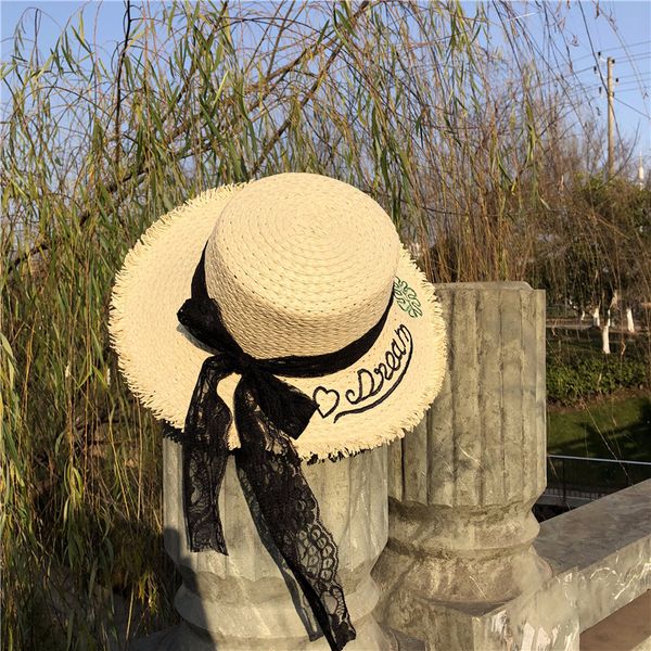 

stingy brim hats summer beach hat female casual lady women flat bowknot straw cap girls sun, Blue;gray