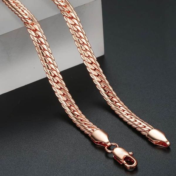 

6mm snake link chain necklace hammered flat curb cuban rose gold silver color chain for women men fanshion jewelry gift gn111