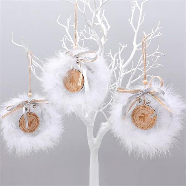 

christmas decorations -christmas white feather wood tree pendant elk elderly ornament hanging arbol de navidad f